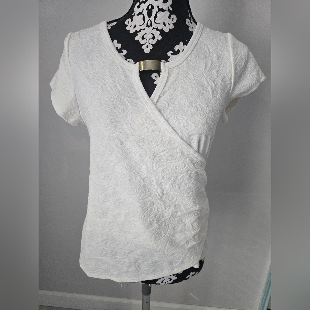 Elegant White Wrap Top Size L